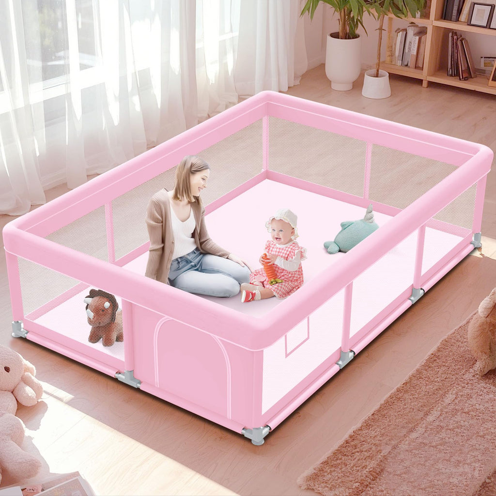 Pink Baby Playpen 74x50 Inches with Mesh U3305