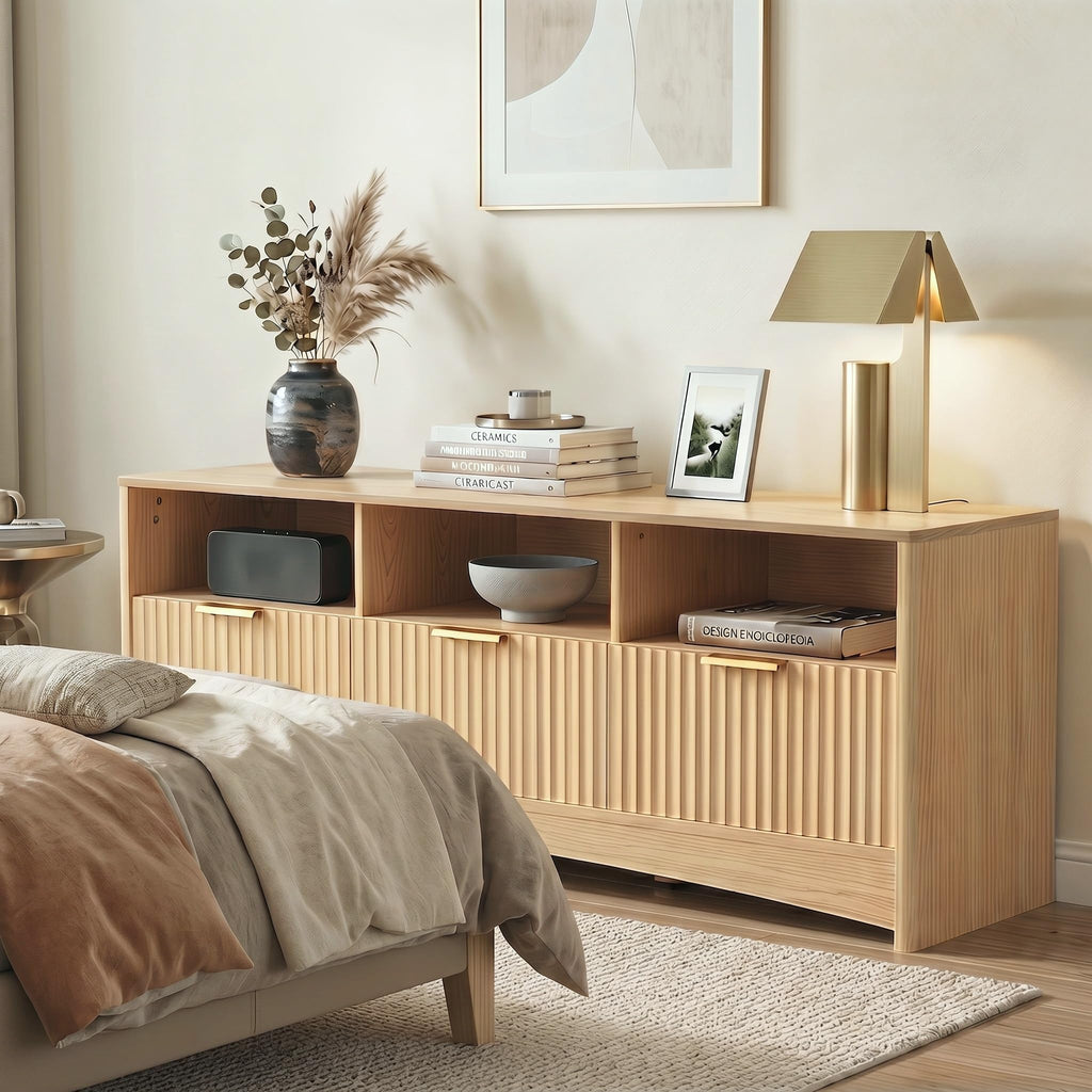 Oak Fluted TV Stand for 65 inch TV with Drawers W199
