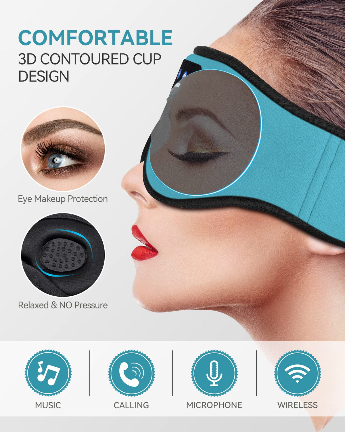 3D Bluetooth Wireless Headband Sleep Mask, Pack of 2 G868