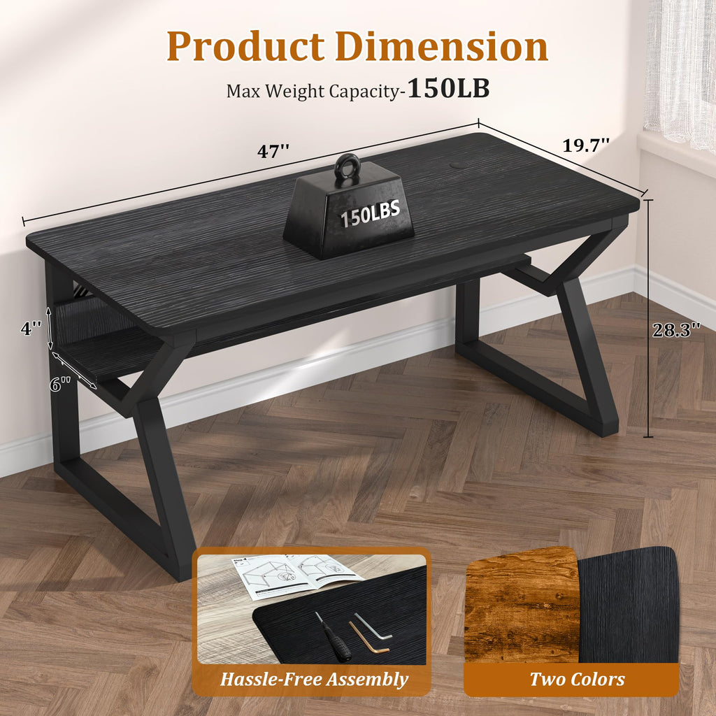 47 inch Black Computer Desk with Storage Shelf P22467