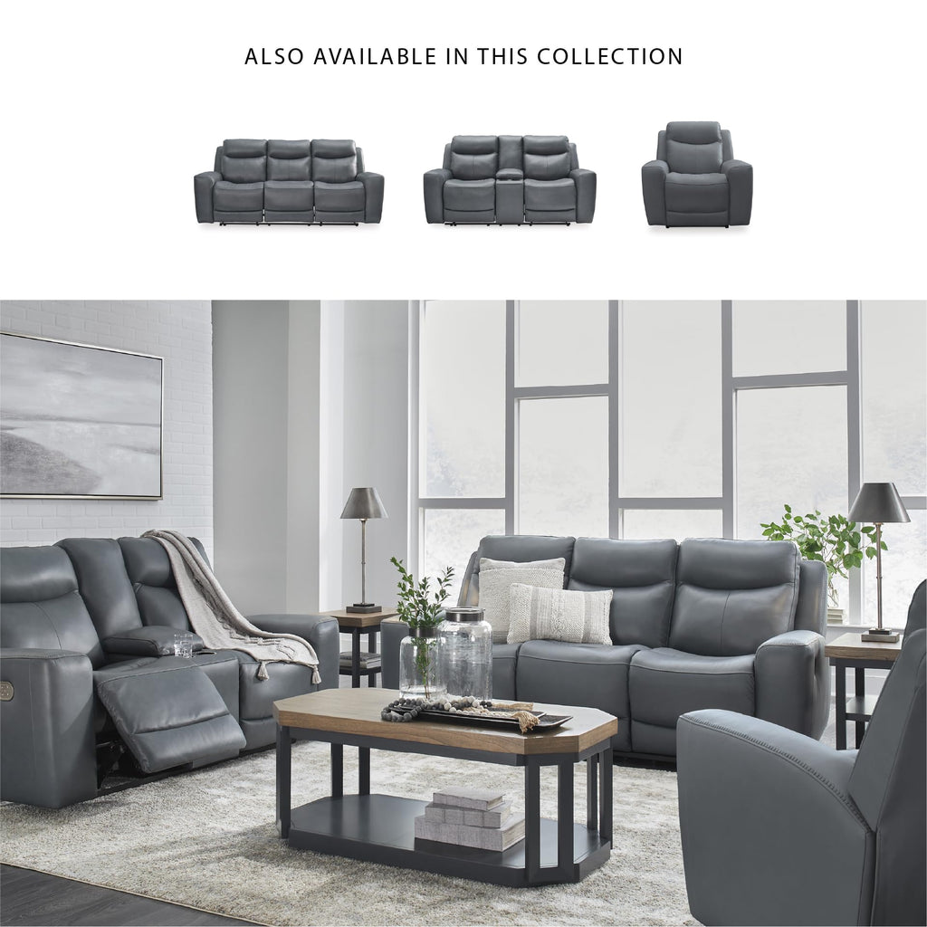 Gray Leather Match Power Reclining Loveseat with Console S1413