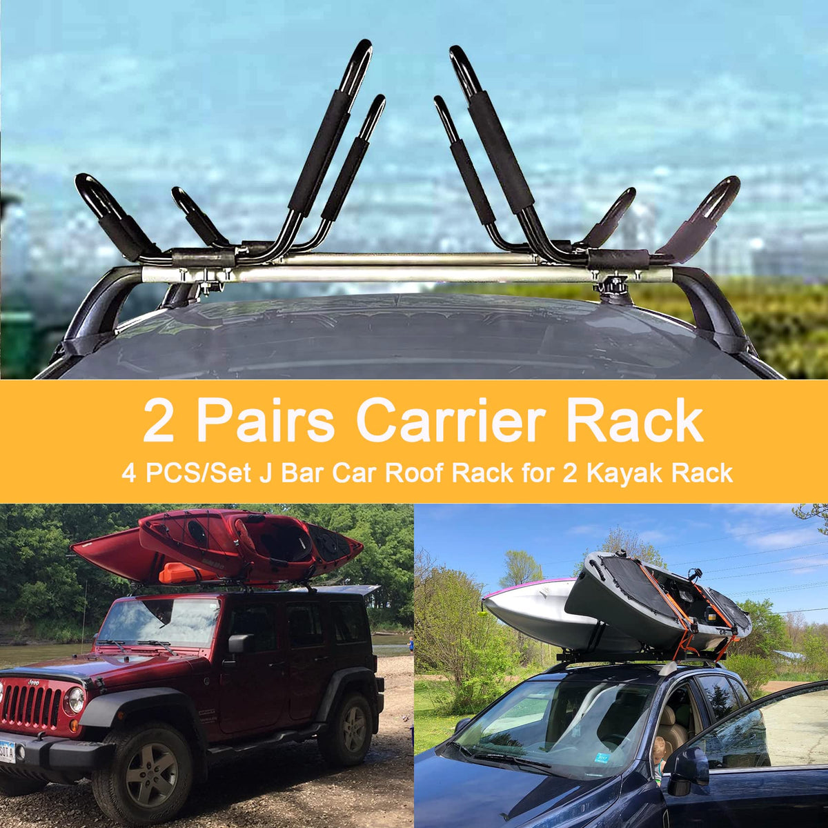 2 Pairs J-Bar Kayak Roof Rack Set of 4 G235