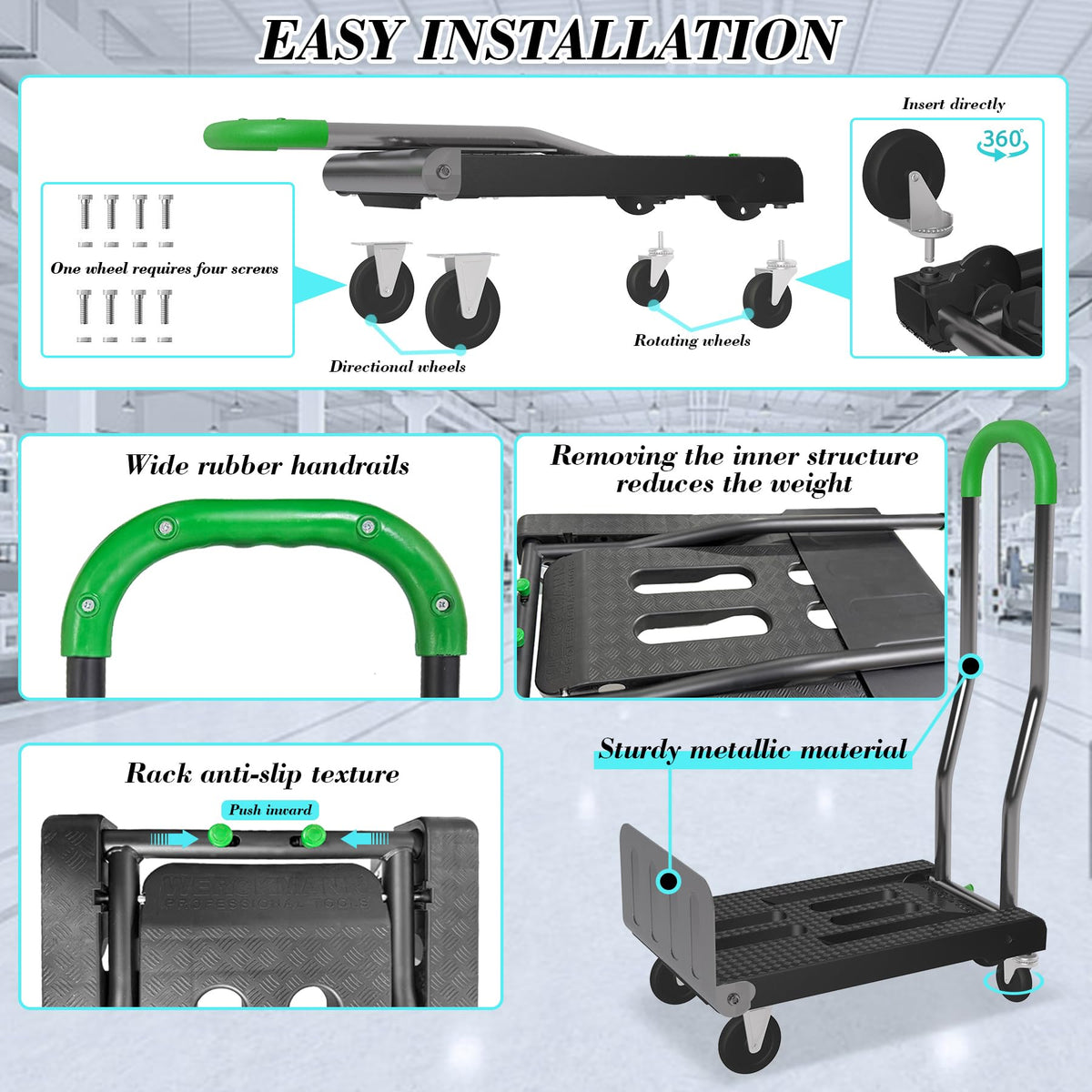 2-in-1 Convertible Hand Truck Dolly, 330LBS Capacity, Foldable Black & Dill Green X28935