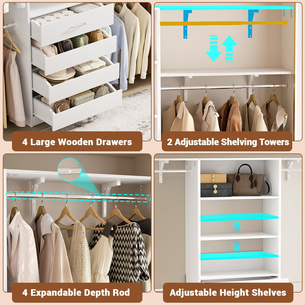 Wood Closet Organizer System with 4 Drawers A233