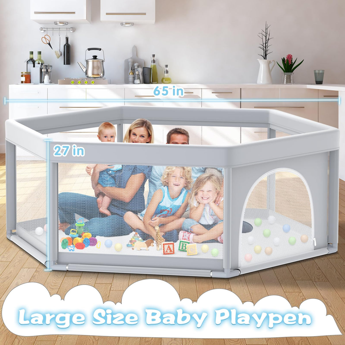 65x65 Inch Hexagonal Baby Playpen I749653