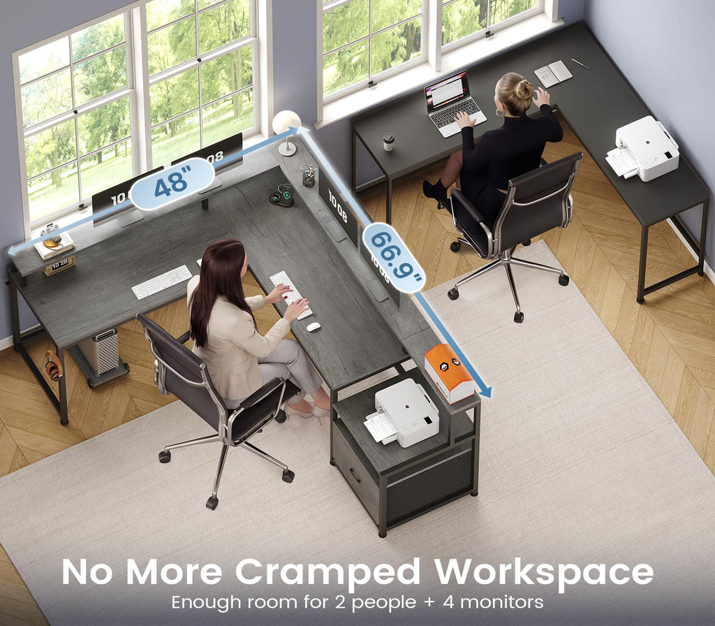 66" Reversible L Shaped Computer Desk with File Drawer V415