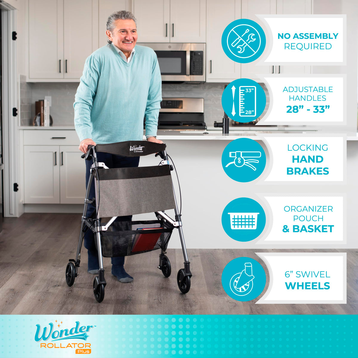 Lightweight Folding Mobility Aid with Four Wheels and Seat X335