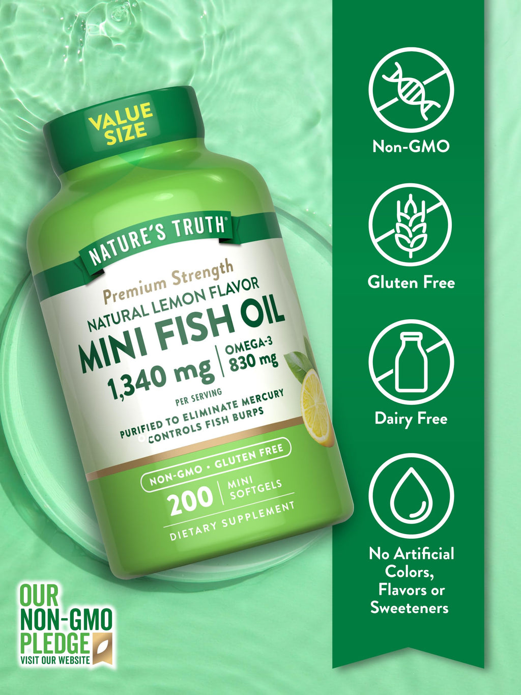Fish Oil Omega 3 1340 mg 200 Mini Softgels H45822