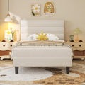 Beige Velvet Upholstered Twin Platform Bed Frame P20594