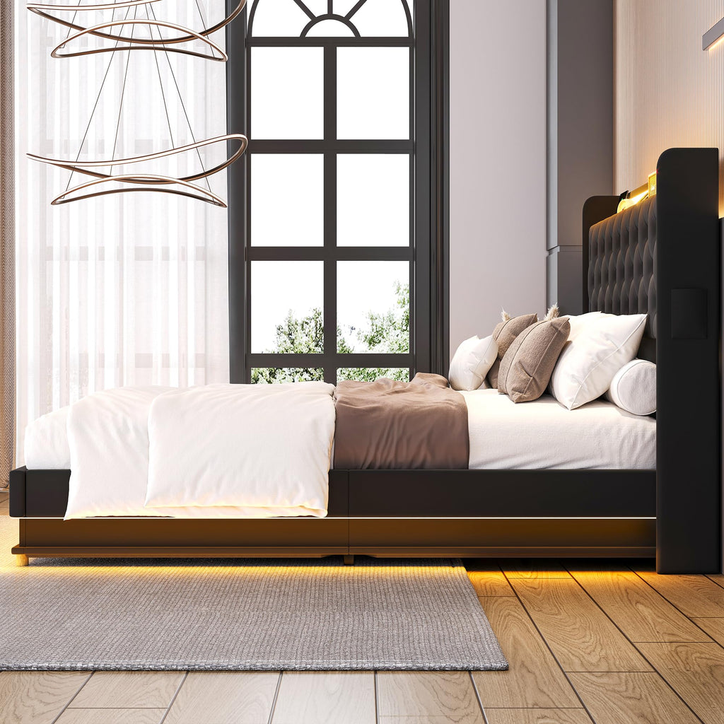 Queen Size Black Upholstered Lift Up Storage Bed Frame N352584