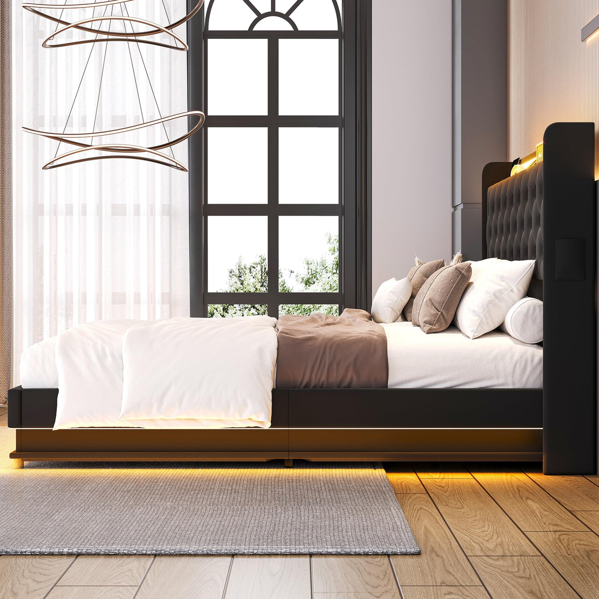 Queen Size Black Upholstered Lift Up Storage Bed Frame N352584