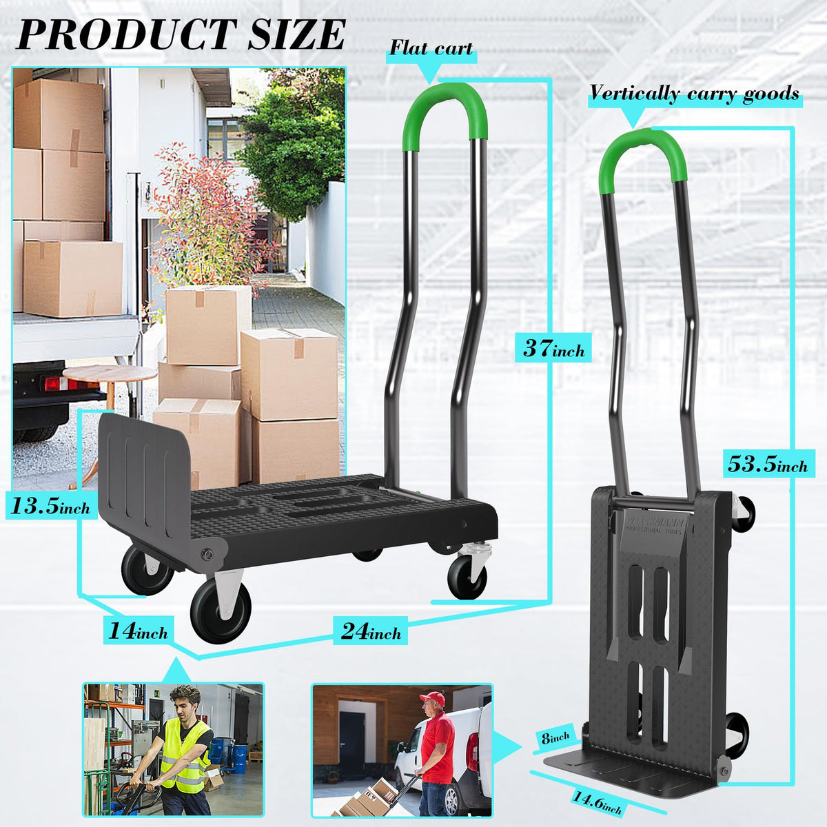 2-in-1 Convertible Hand Truck Dolly, 330LBS Capacity, Foldable Black & Dill Green X28935