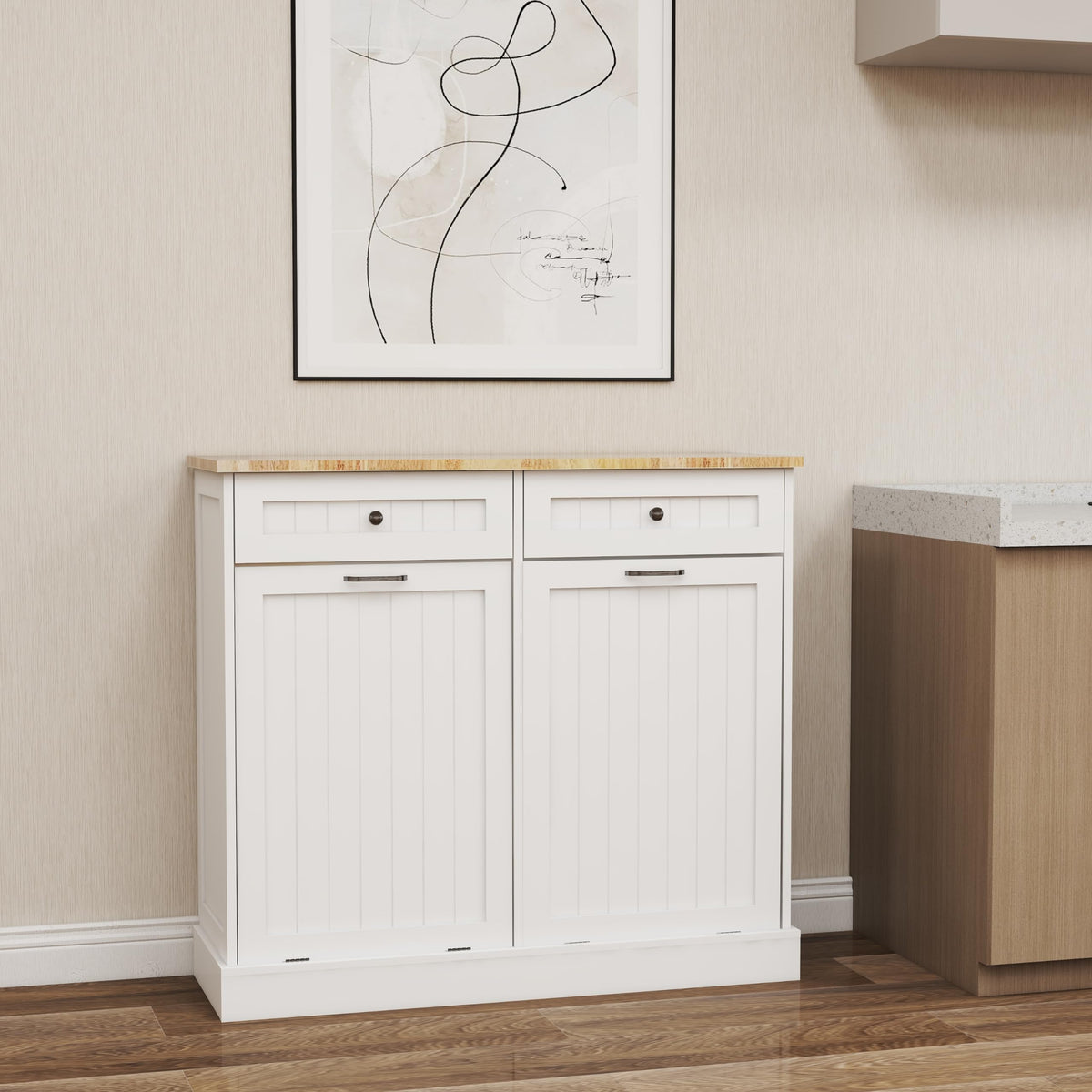 White 10-Gallon Trash Cabinet with 2 Drawers G6248