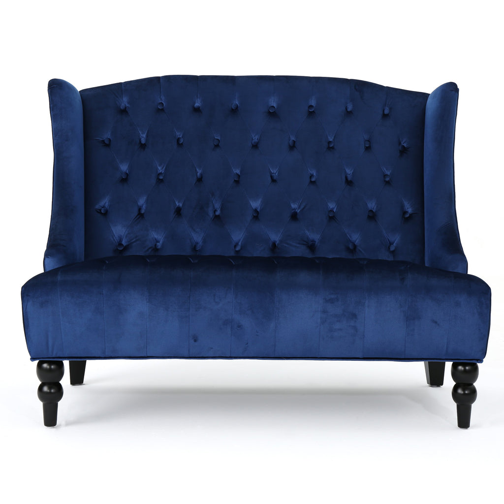 Navy Blue Velvet Tufted Loveseat S2950