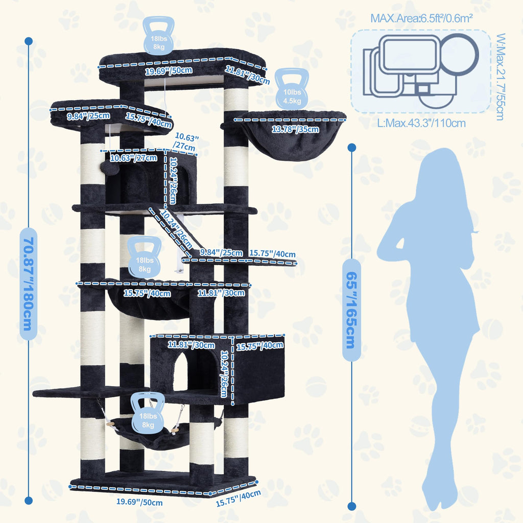 71-Inch-Tall Cat Tree with 2 Perches W474