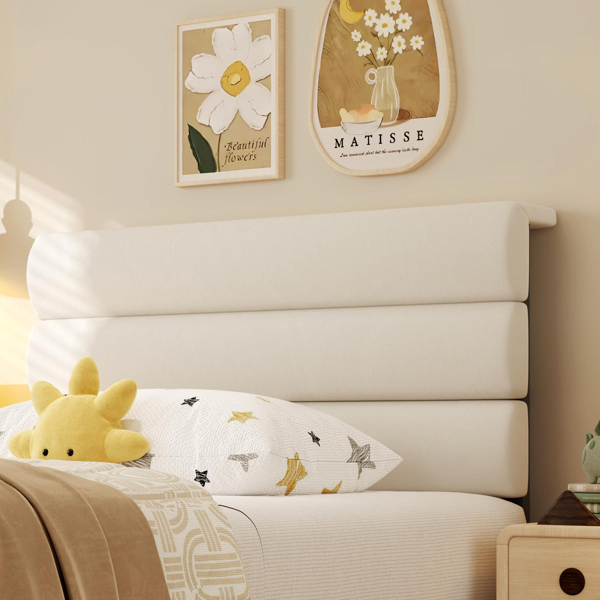 Beige Velvet Upholstered Twin Platform Bed Frame P20594
