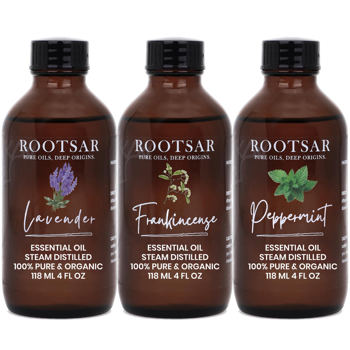 3 Pack Lavender Frankincense Peppermint Essential Oils 4 Fl Oz E424350