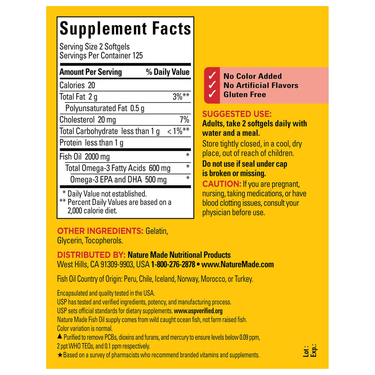Fish Oil Omega 3 Supplements 2000mg 250 Softgels D51300