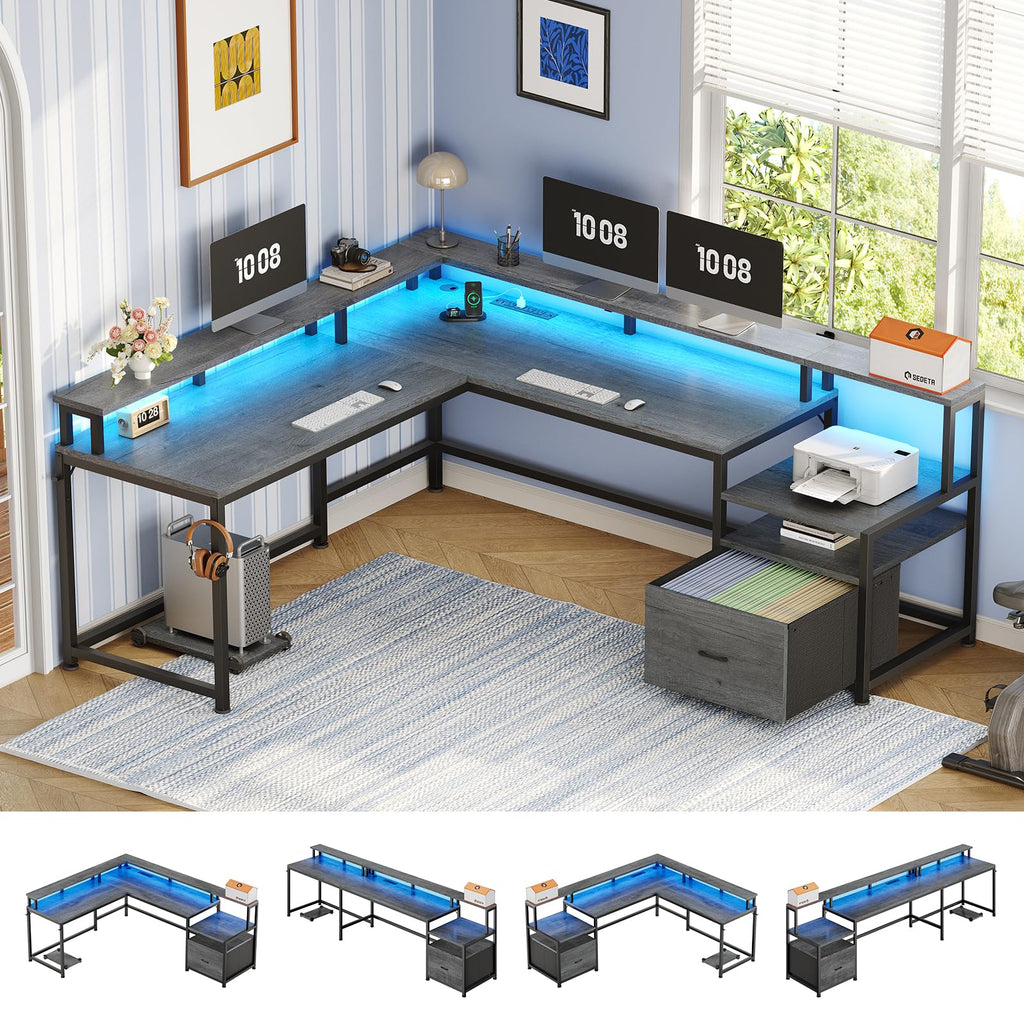 66" Reversible L Shaped Computer Desk with File Drawer V415