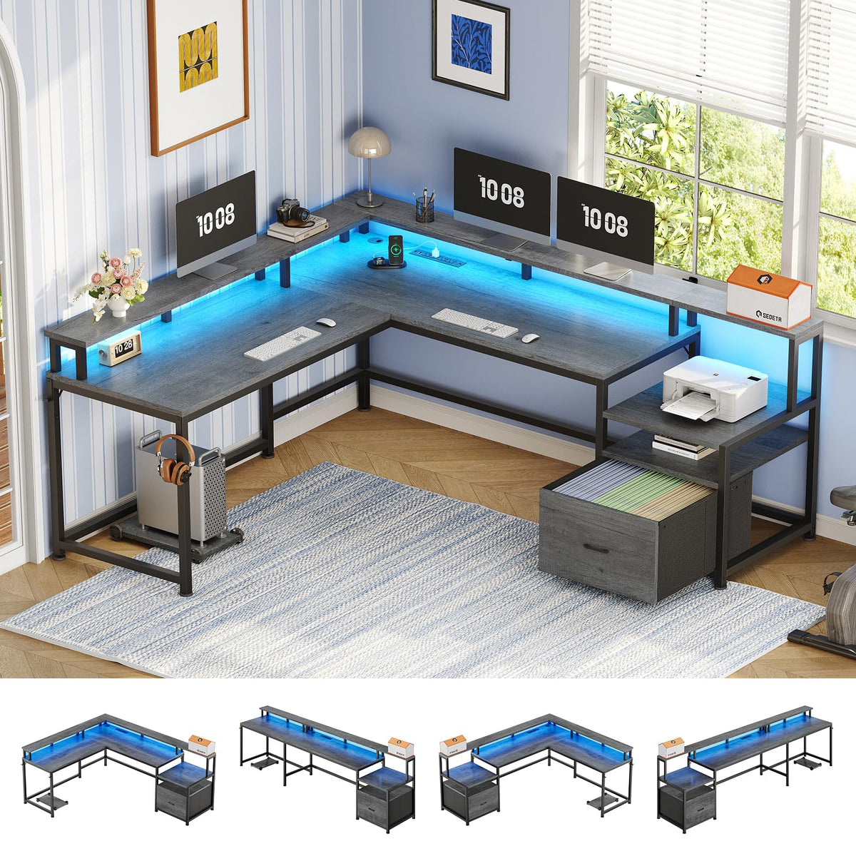 66" Reversible L Shaped Computer Desk with File Drawer V415