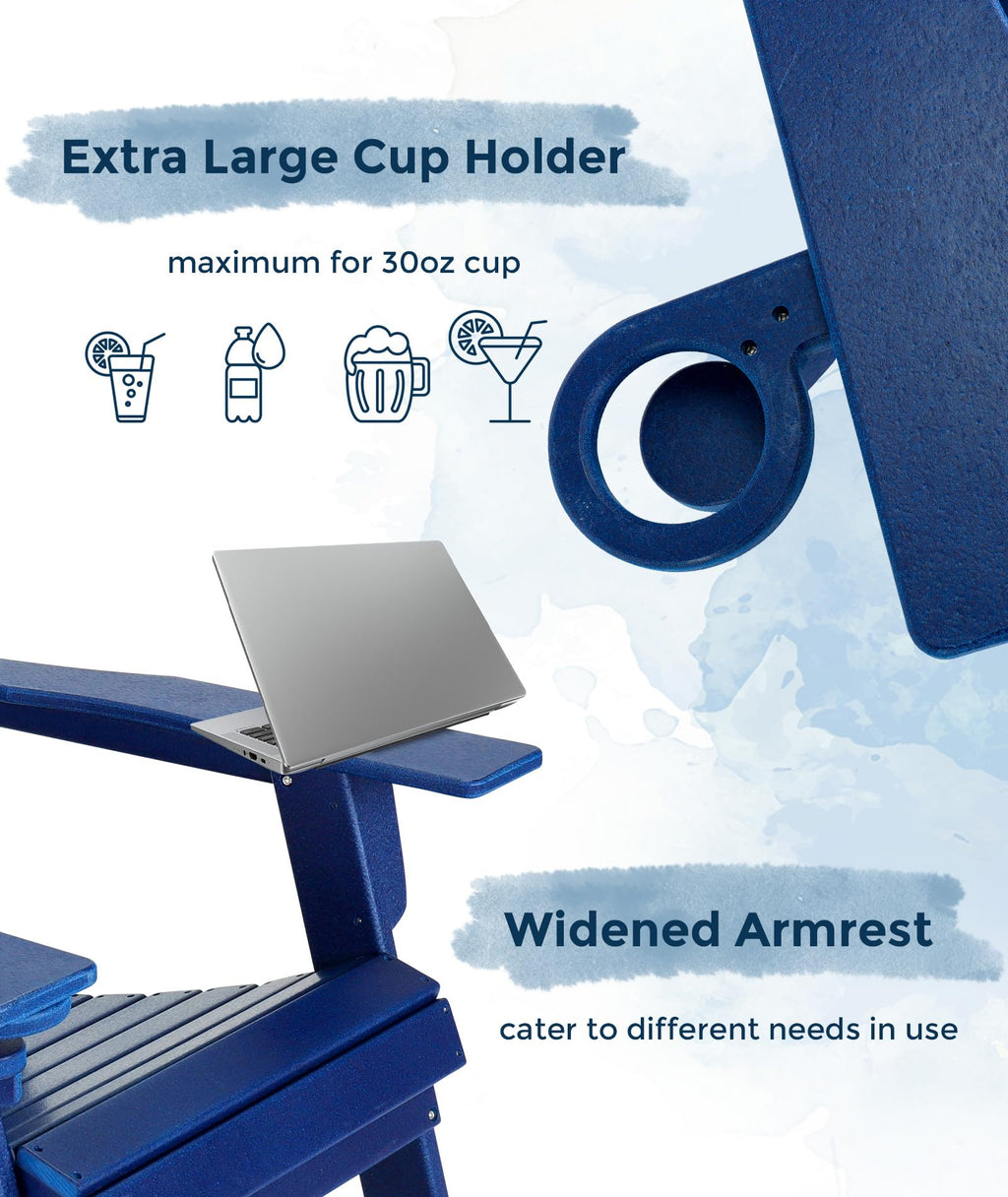 Oversized Folding HDPE Adirondack Chair with Cup Holder, Blue H401675