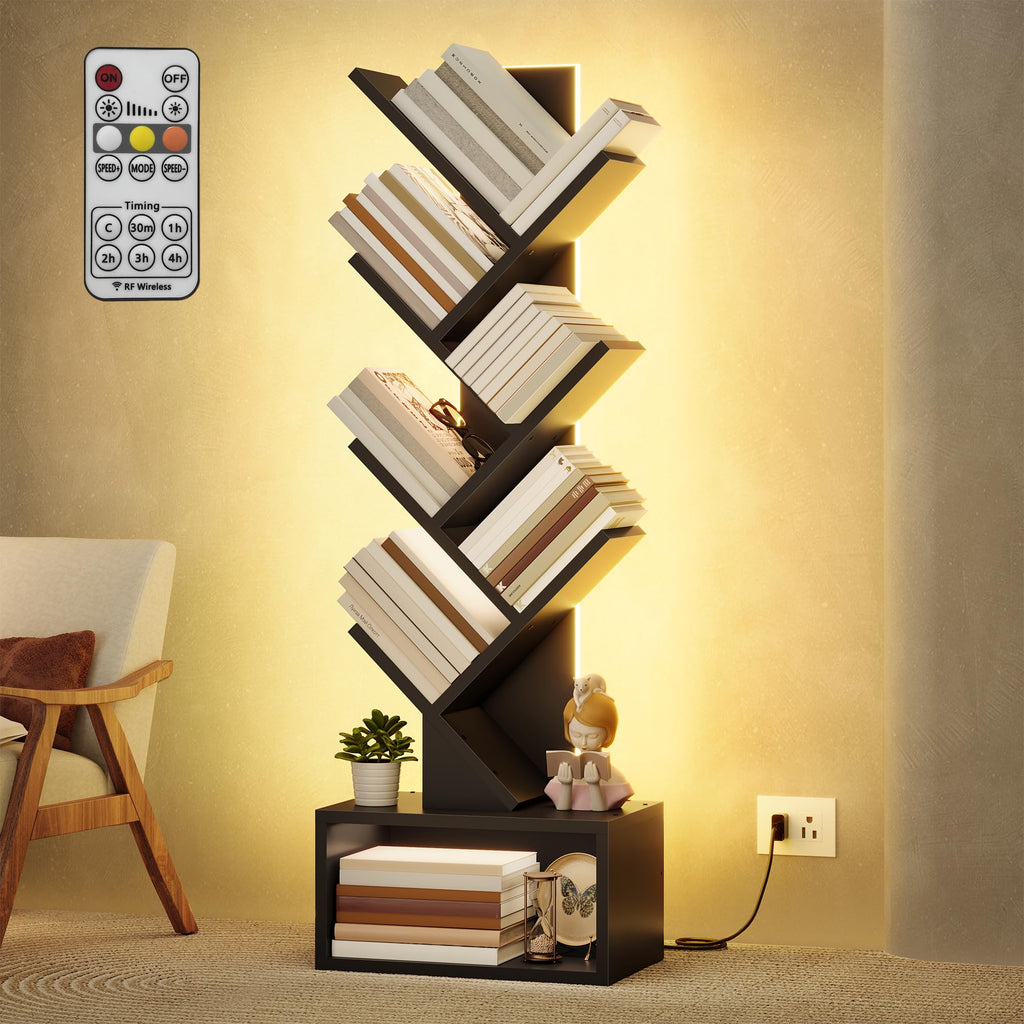 6 Tier Tree Bookshelf with Drawer and LED Lights Q678622