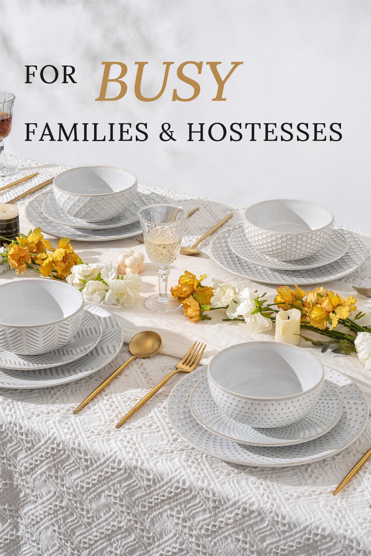 12 Piece Embossed Stoneware Dinnerware Sets for 4 P10373