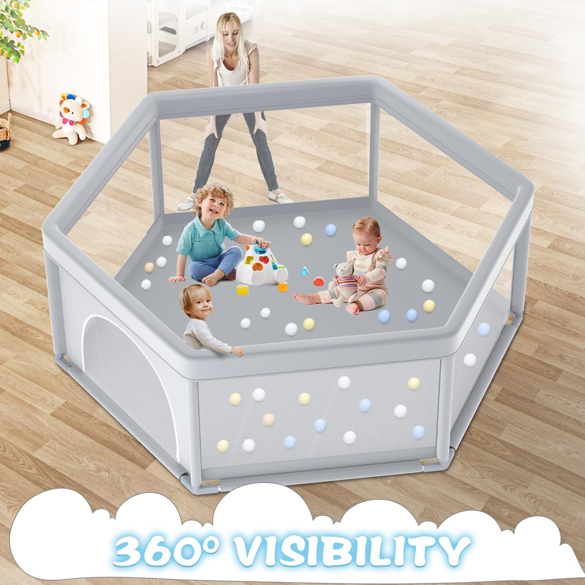 65x65 Inch Hexagonal Baby Playpen I749653