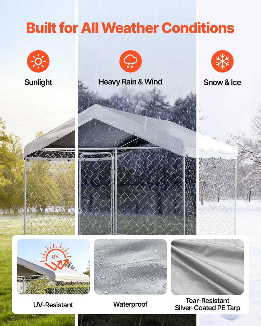 7.55 x 7.55 x 7.05 ft Outdoor Dog Kennel with Roof Cover I1940