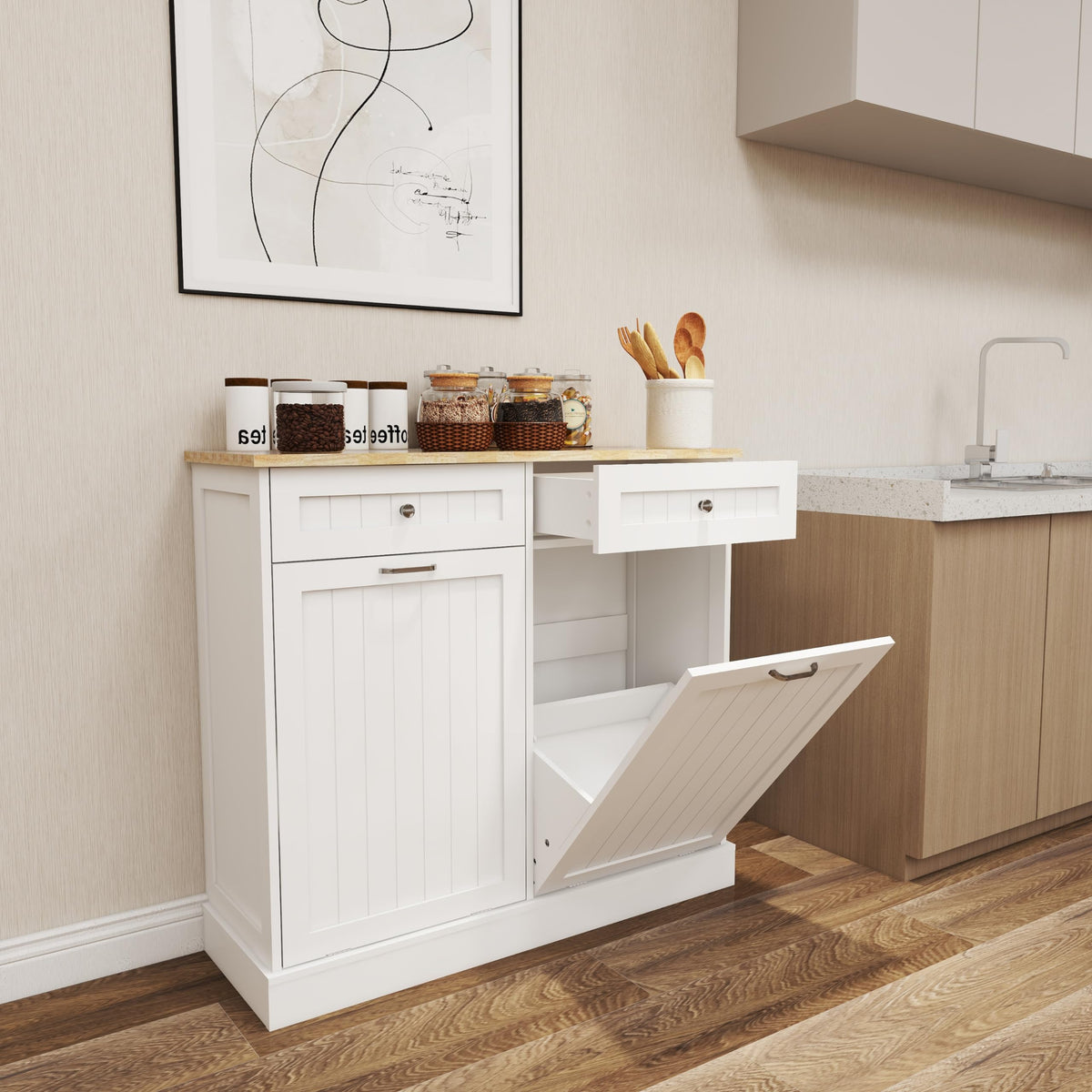 White 10-Gallon Trash Cabinet with 2 Drawers G6248