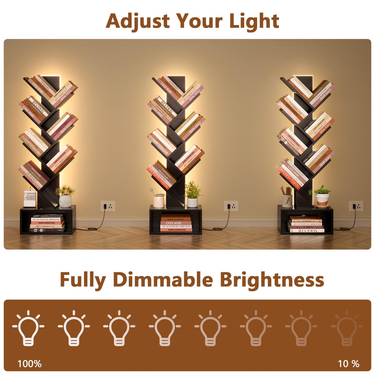 6 Tier Tree Bookshelf with Drawer and LED Lights Q678622