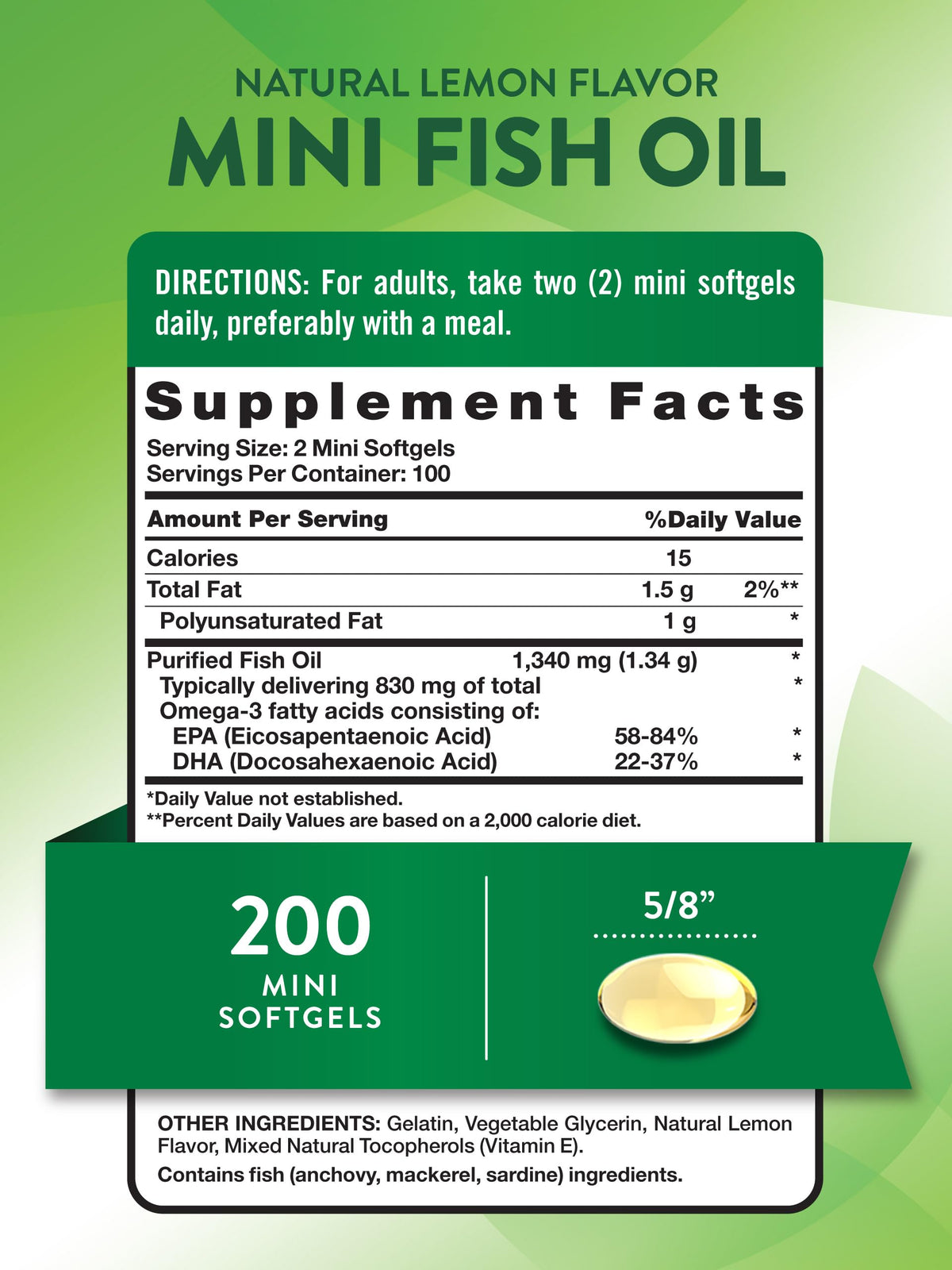 Fish Oil Omega 3 1340 mg 200 Mini Softgels H45822