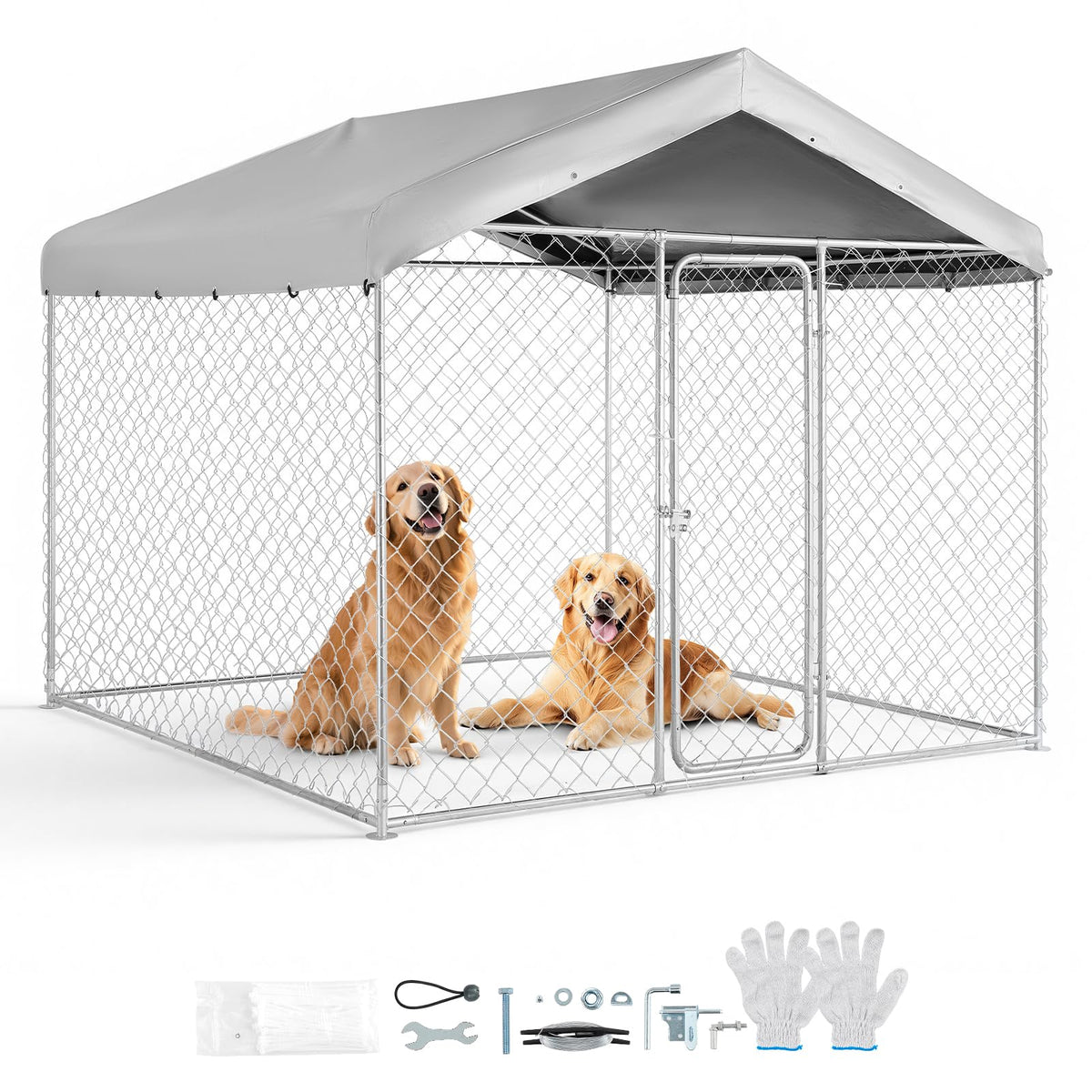 7.55 x 7.55 x 7.05 ft Outdoor Dog Kennel with Roof Cover I1940
