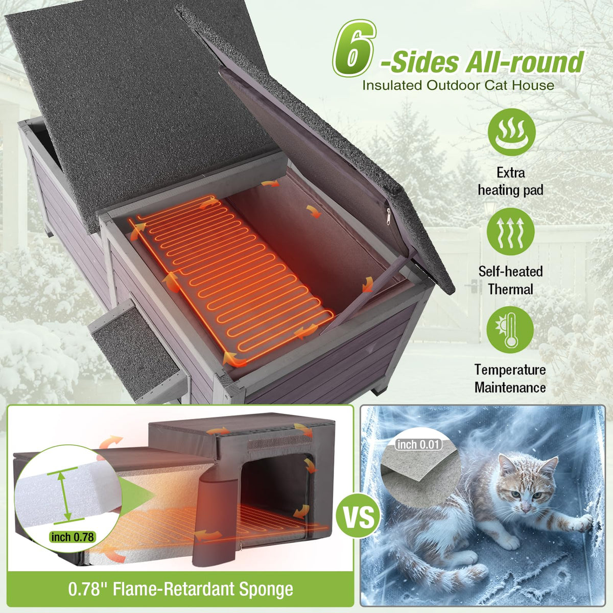 Large Heated Outdoor Cat House with Insulated Liner X122