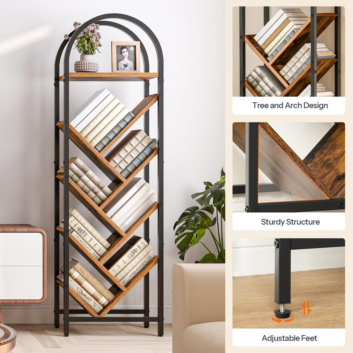 8-Tier Arched Bookshelf with Metal Frame O3964