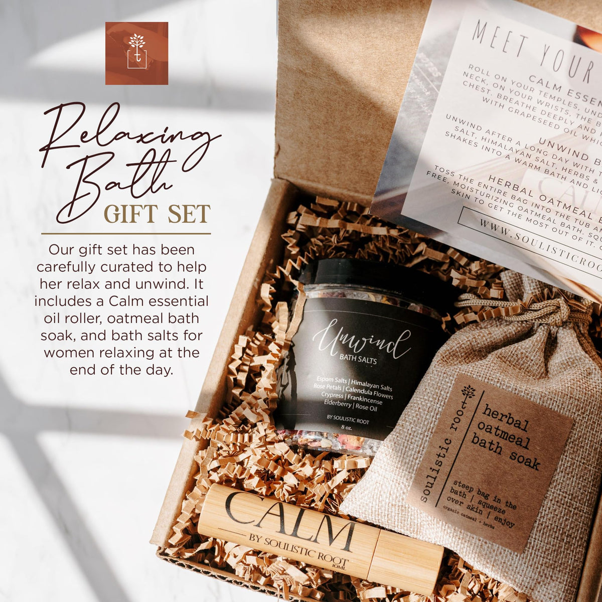 Bath Gift Set with Essential Oil Roller, Bath Salts & Oatmeal Bath Soak S46884