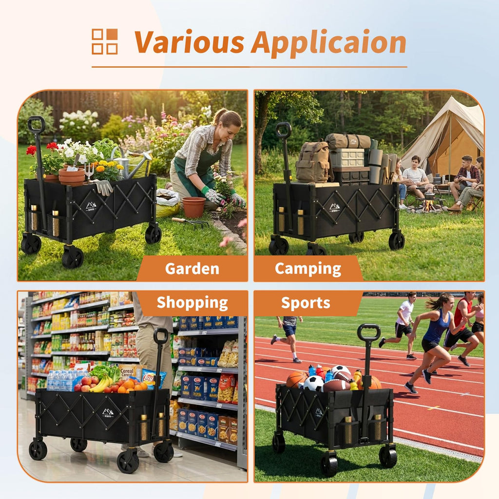 34'' Extra Long Collapsible Wagon, 380lbs Heavy Duty Utility Cart with All-Terrain Wheels B240