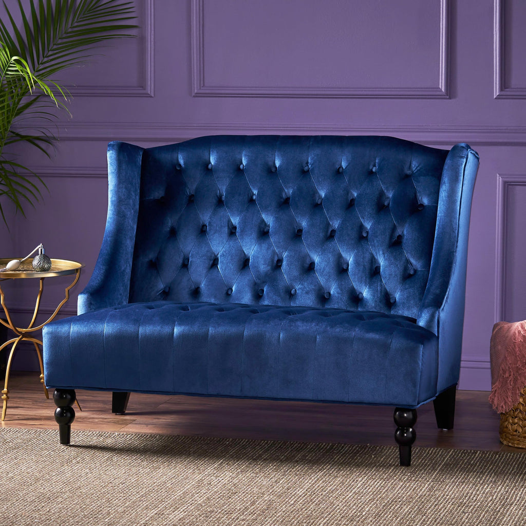 Navy Blue Velvet Tufted Loveseat S2950