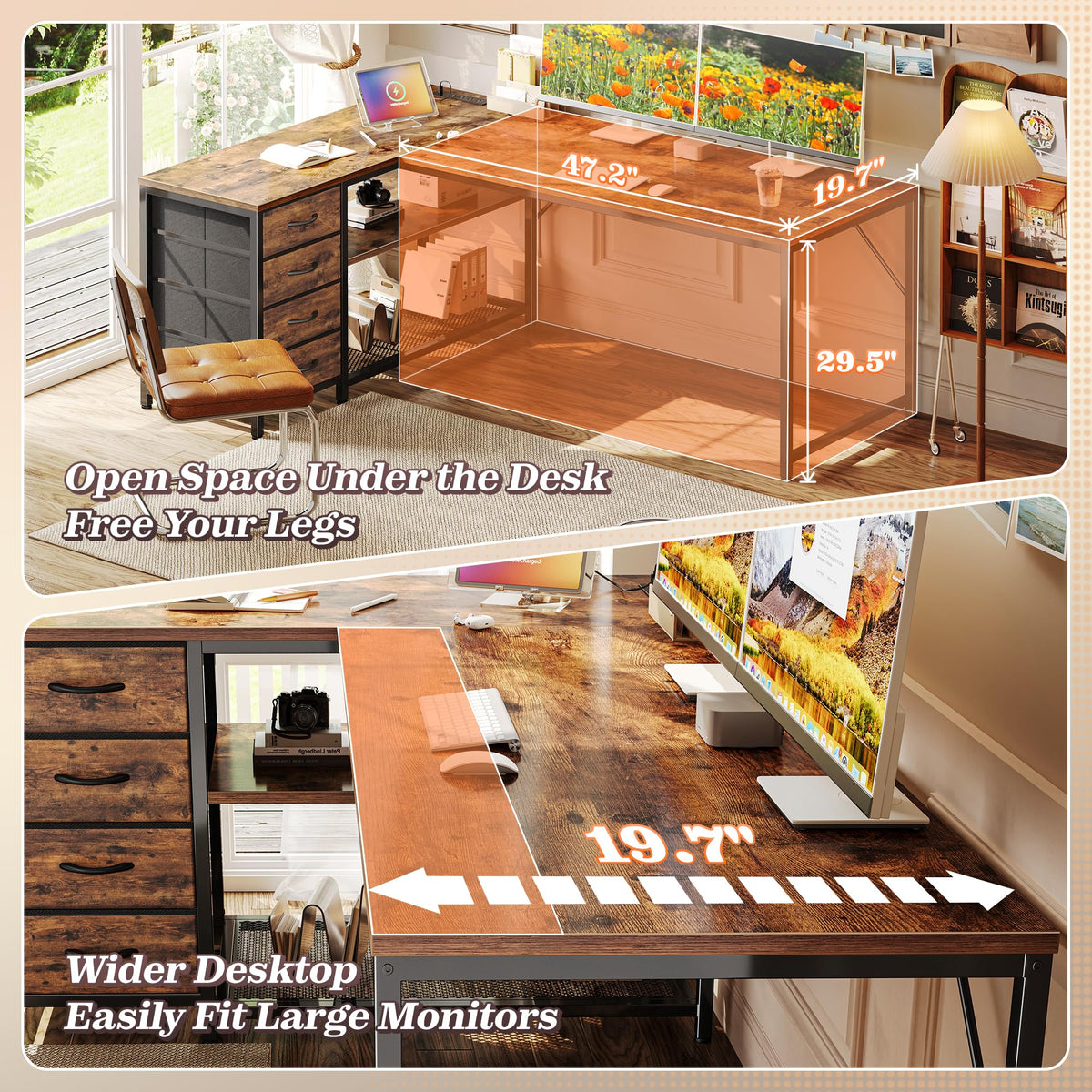 61" L Shaped Desk with Power Outlets & 4 Drawers Y463