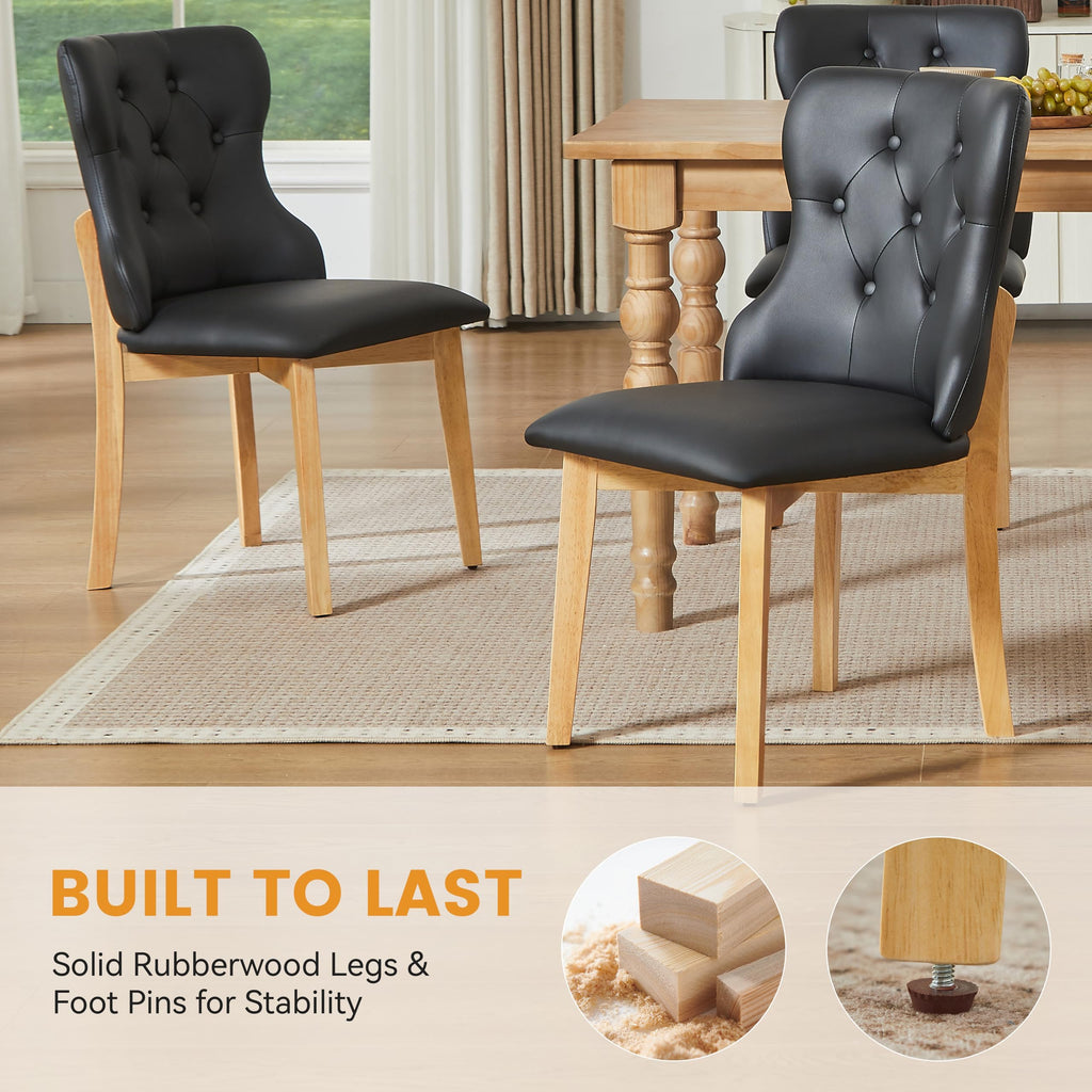 Black Upholstered Dining Chairs Set of 4 PU Leather E4040