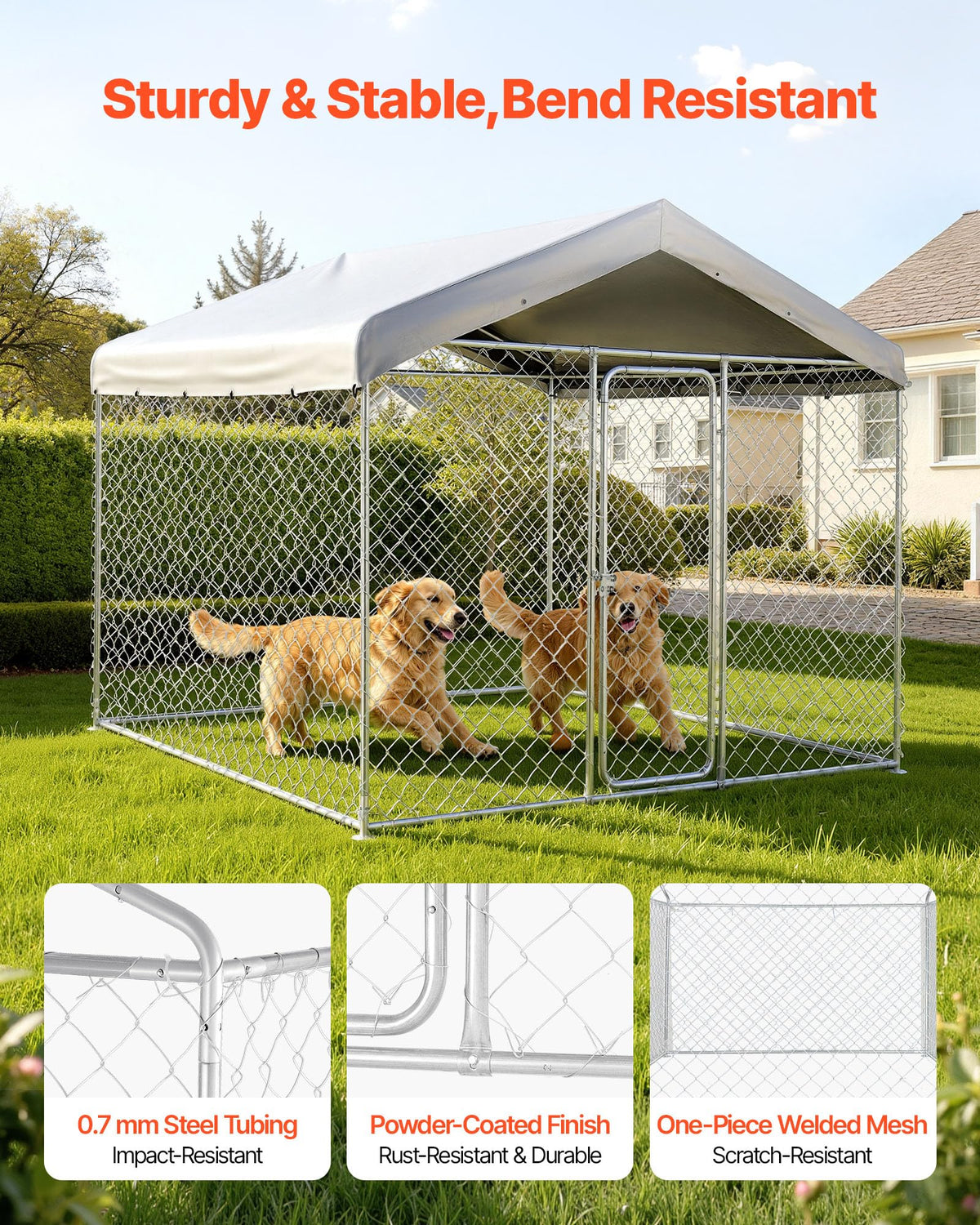 7.55 x 7.55 x 7.05 ft Outdoor Dog Kennel with Roof Cover I1940