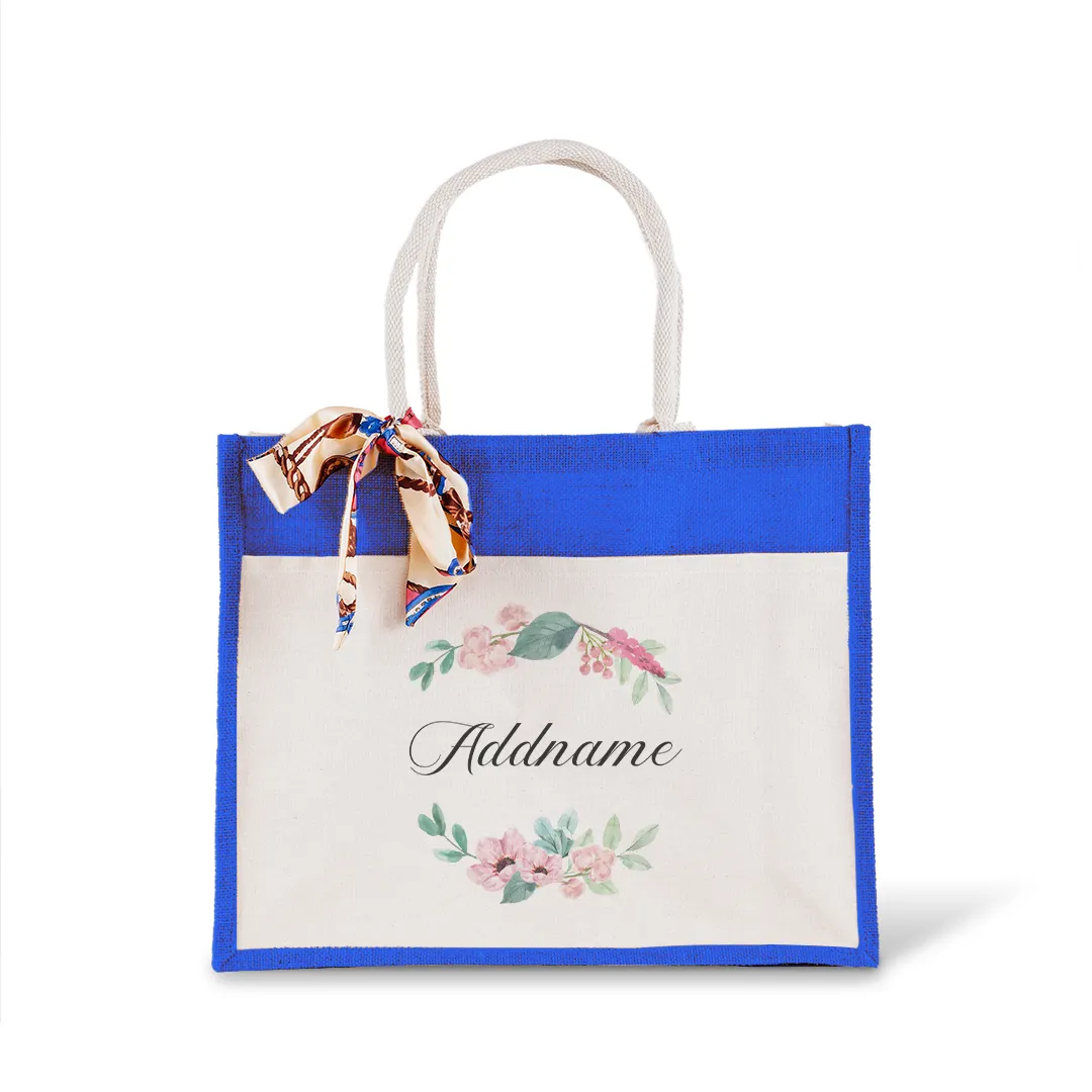 Beautiful Flower Wreath Jute Bag with Front Pocket