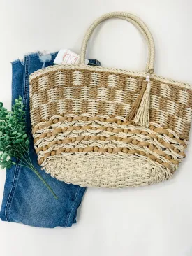 Braided Straw Checkered Tote Bag