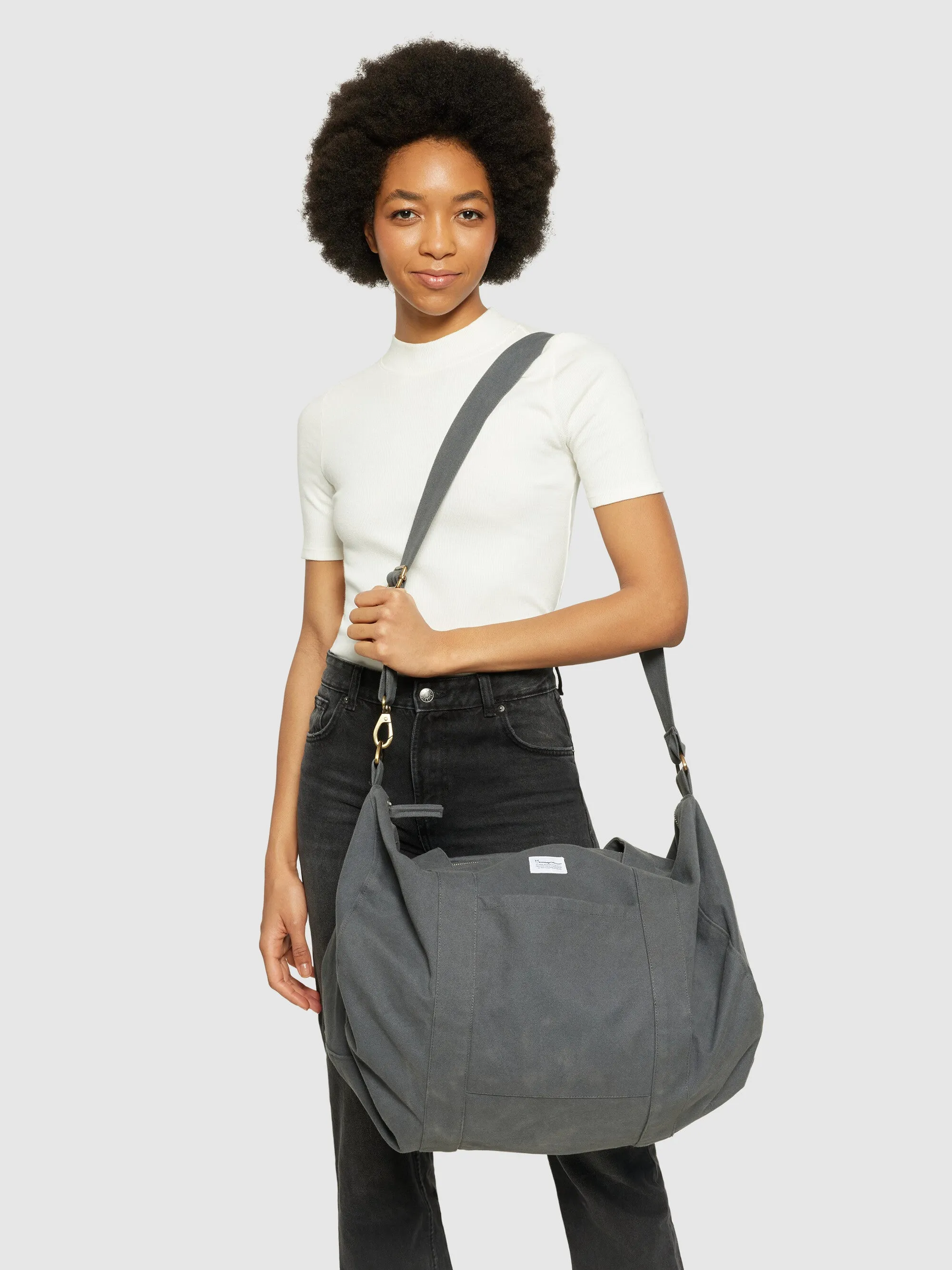 Canvas duffel bag 45L - GOTS/Vegan - Gray Pinstripe