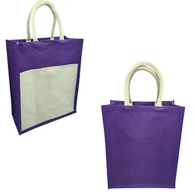 Eco Friendly Jute Tote Bag with Canvas Pocket