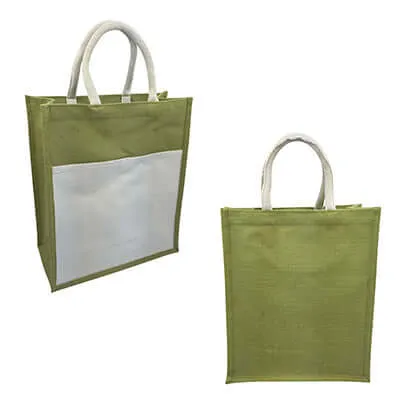 Eco Friendly Jute Tote Bag with Canvas Pocket