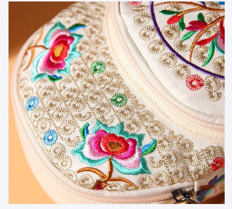 Embroidered Double-layer 7-inch Large-screen Mobile Phone Bag Crossbody Bag Female Canvas Small Bag