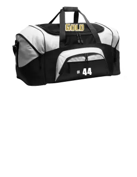 GAINESVILLE GOLD TEAM TRAVEL DUFFEL BLACK AND LIGHT GREY