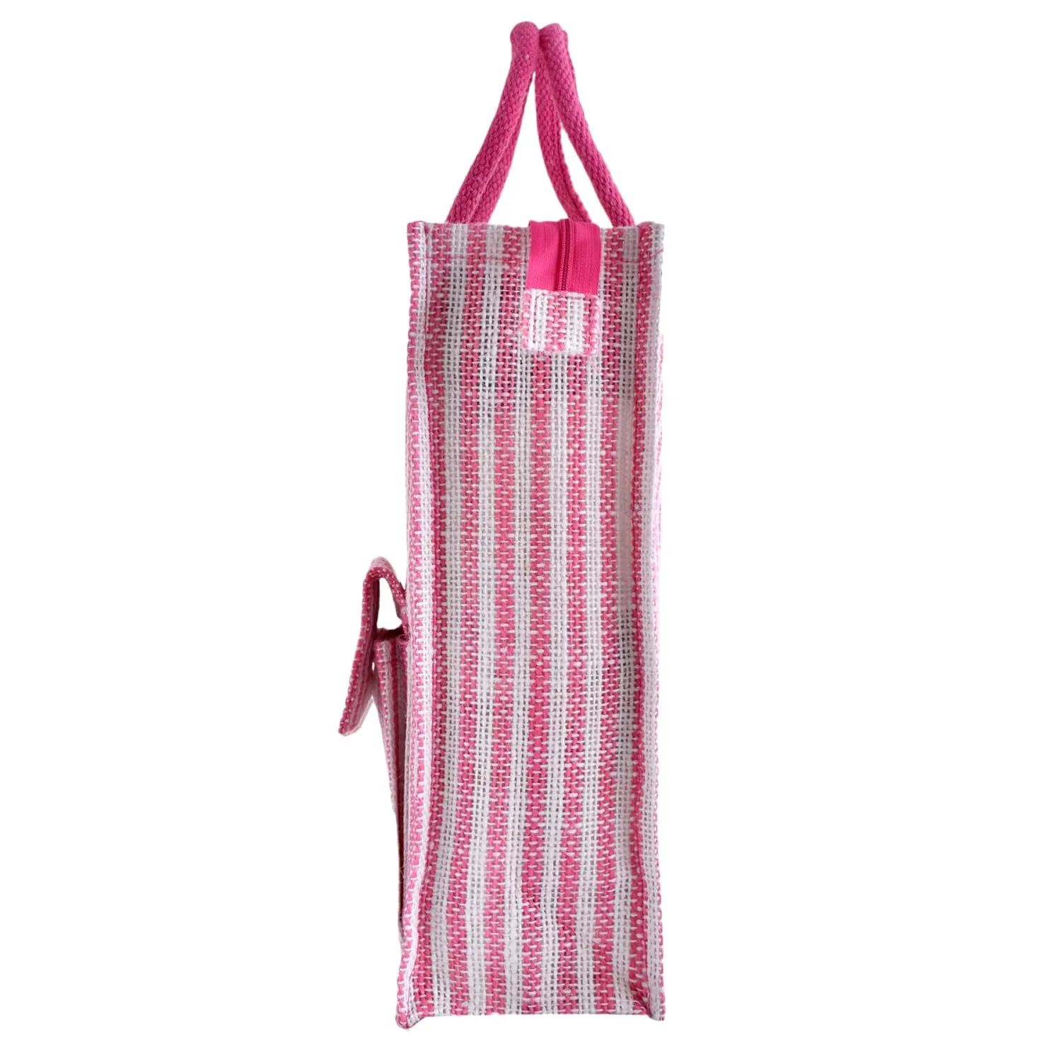 Heart Home Shopping Bag | Jute Carry Bag | Zipper Grocery Bag with Handle | Reusable Shopping Bag | Carrying Bag With Front Pocket | Lining-Grocery Bag | Medium | Pink