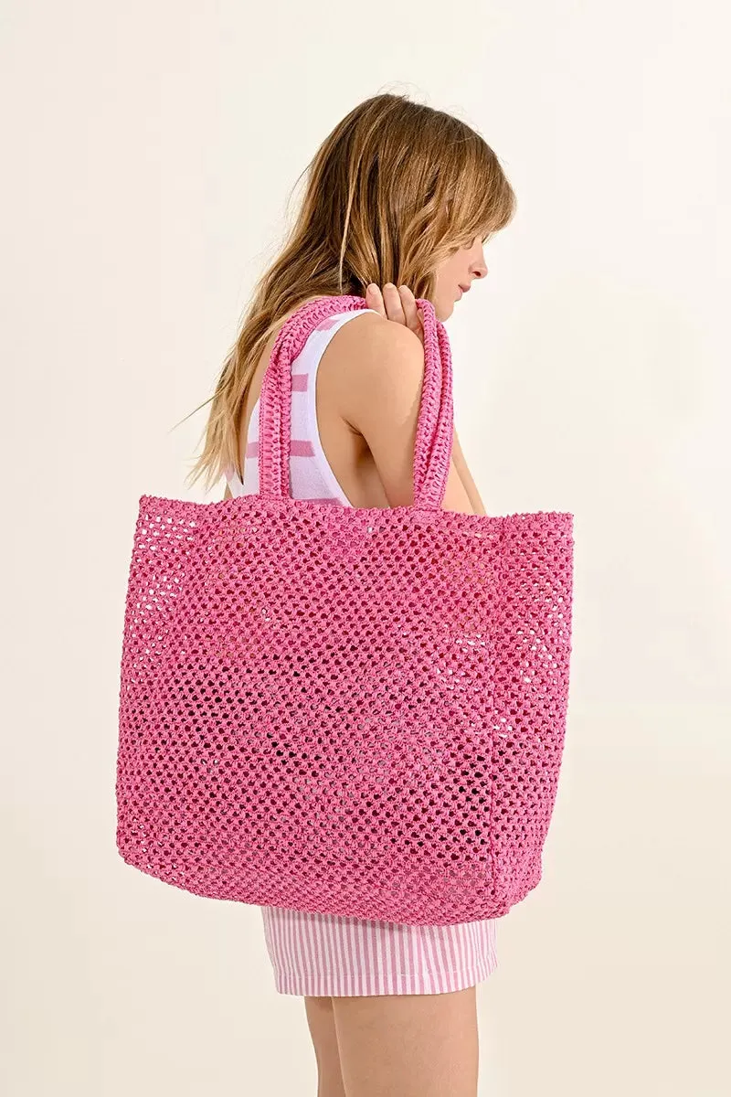 Hot Pink Paper Straw Tote